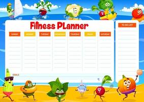 Weekly fitness planner with funny vegetables vector