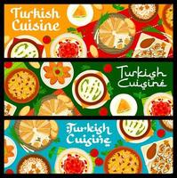 Turkish cuisine meals banners, Turkey food dishes vector