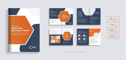 Corporate company profile annual report brochure design, 8 pages modern business minimal multipage bifold brochure editable layout vector template