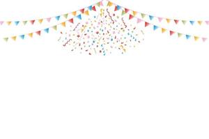 Colorful confetti explosion on a white background with multicolored flags, festive pattern. vector