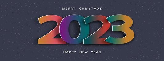 Happy new year and Merry Christmas2023 Number paper cut text on grey background.Design with 2023 colour trend for greeting card wishe, Brochure design template, card, banner. Vector illustration