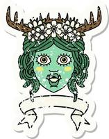 Retro Tattoo Style orc druid character face with banner vector