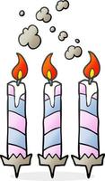 freehand drawn cartoon birthday cake candles vector