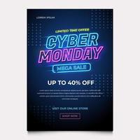 Cyber Monday Sale Banner In Fashionable Neon Style vector