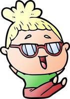 cartoon happy woman wearing spectacles vector