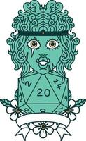 Retro Tattoo Style half orc barbarian character with natural 20 dice roll vector