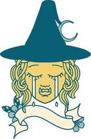 Retro Tattoo Style crying half orc witch character face vector