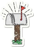 worn old sticker of a tattoo style closed mailbox vector