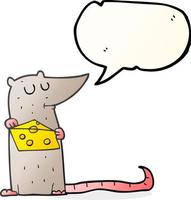 freehand drawn speech bubble cartoon mouse with cheese vector