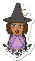 sticker of a human witch with natural twenty dice roll vector