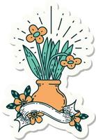 sticker of a tattoo style flowers in vase vector