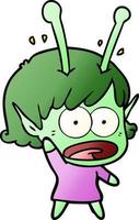 cartoon shocked alien girl vector