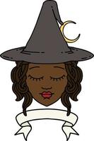 Retro Tattoo Style human witch character with banner vector