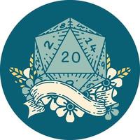 estilo de tatuaje retro natural veinte d20 tirada de dados vector