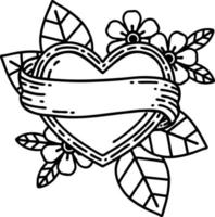 tattoo in black line style of a heart and banner vector