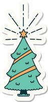 sticker of a tattoo style christmas tree with star vector