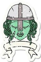 Retro Tattoo Style orc fighter character face with banner vector