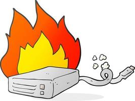 freehand drawn cartoon computer hard drive burning vector