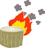 flat color illustration of burning log vector