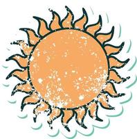 iconic distressed sticker tattoo style image of a sun vector