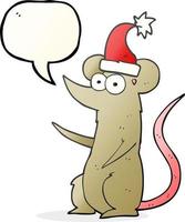 Ratón de dibujos animados de burbujas de voz dibujada a mano alzada con sombrero de navidad vector