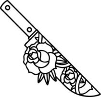 tattoo in black line style of a dagger and flowers vector
