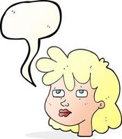 freehand drawn speech bubble cartoon female face vector