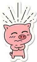 sticker of a tattoo style nervous pig character vector