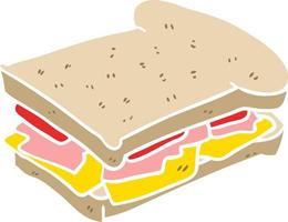 sándwich de jamón de dibujos animados de estilo de color plano vector