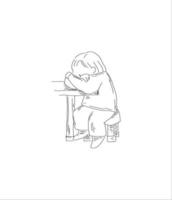 sleepy little girl sit on a stool vector