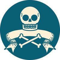 icono de estilo tatuaje con pancarta de una calavera vector