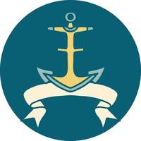 tattoo style icon with banner of an anchor vector