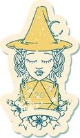 Retro Tattoo Style elf mage character with natural twenty dice roll vector