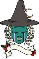 Retro Tattoo Style crying half orc witch character face vector