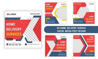 Home Delivery Service Social Media Post Design template pack. online delivery service template bundle. vector