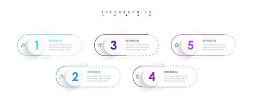 plantilla de diseño de etiquetas infográficas vectoriales con iconos y 5 opciones o pasos. se puede utilizar para diagramas de proceso, presentaciones, diseño de flujo de trabajo, banner, diagrama de flujo, gráfico de información. vector