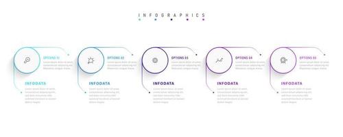 plantilla de diseño de etiquetas infográficas vectoriales con iconos y 5 opciones o pasos. se puede utilizar para diagramas de proceso, presentaciones, diseño de flujo de trabajo, banner, diagrama de flujo, gráfico de información. vector