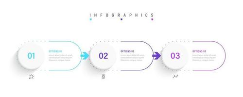 plantilla de diseño de etiquetas infográficas vectoriales con iconos y 3 opciones o pasos. se puede utilizar para diagramas de proceso, presentaciones, diseño de flujo de trabajo, banner, diagrama de flujo, gráfico de información. vector