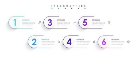 plantilla de diseño de etiquetas infográficas vectoriales con iconos y 6 opciones o pasos. se puede utilizar para diagramas de proceso, presentaciones, diseño de flujo de trabajo, banner, diagrama de flujo, gráfico de información. vector