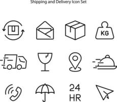 conjunto de iconos de envío y entrega. entrega de mensajería, mensajería de paquetes, seguimiento de paquetes, devoluciones, envío de cartas, notificación de envío. vector