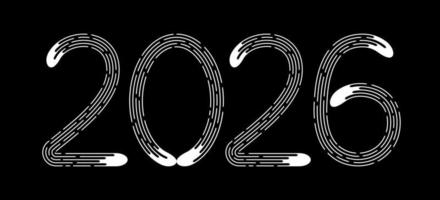 New Year 2026 from white dotted lines on black background. vector