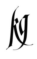 composición de fuentes de las letras k y g. vector. hermosa letra negra sobre un fondo blanco. caligrafía moderna y elegante. monograma elegante. estilo medieval moderno. logotipo para la tienda. iniciales. vector