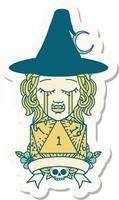 sticker of a crying half orc witch character with natural one roll vector