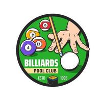 Pool billiard sport club round icon or emblem vector