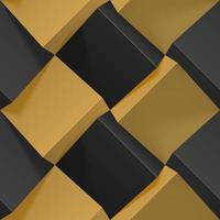 Seamless geometric pattern with realistic black and gold cubes. Vector template for wallpapers, textile, fabric, wrapping paper, backgrounds. Texture with volume extrude effect. Vector illustration.