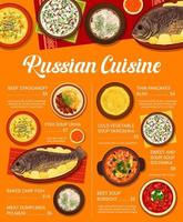 Russian cuisine menu, traditional dishes and meals vector