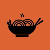 vector icon of a bowl of noodles with chilies. spicy and hot noodles, simple flat shape