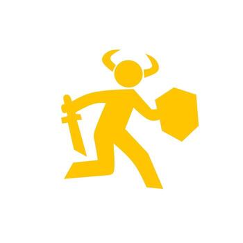 warrior icon with sword and shield, simple illustration of people fighting with vector icons for web design isolated on white background