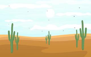 Desert landscape with cactus flat illustration vector