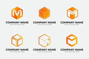 Hexagon logo concept bundle. M letters inside in the box logo pack vector